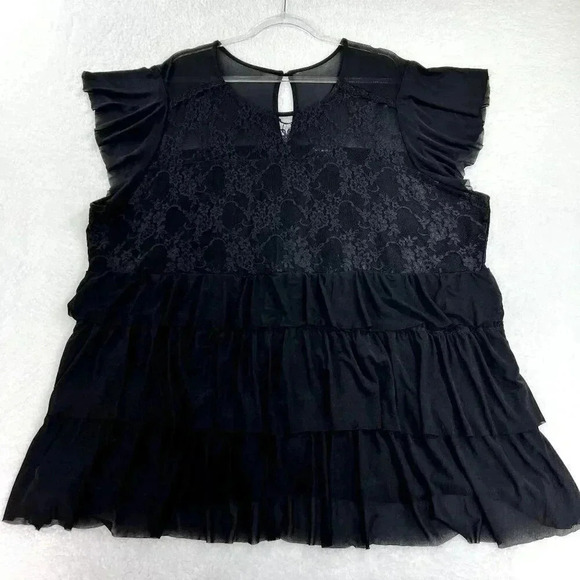 Torrid Black Boho Sheer Lace Feminine Mesh Gothic Babydoll Top Size 4XL - Picture 3 of 11
